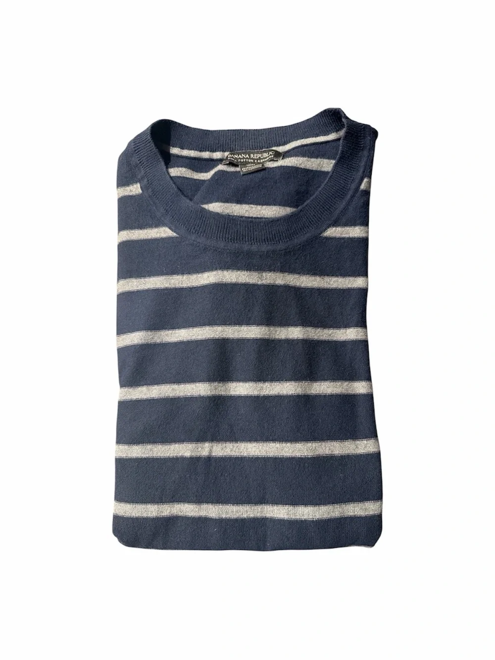 Banana Republic Pima Cotton Cashmere Striped Navy Grey Sweater Men’s Size XL